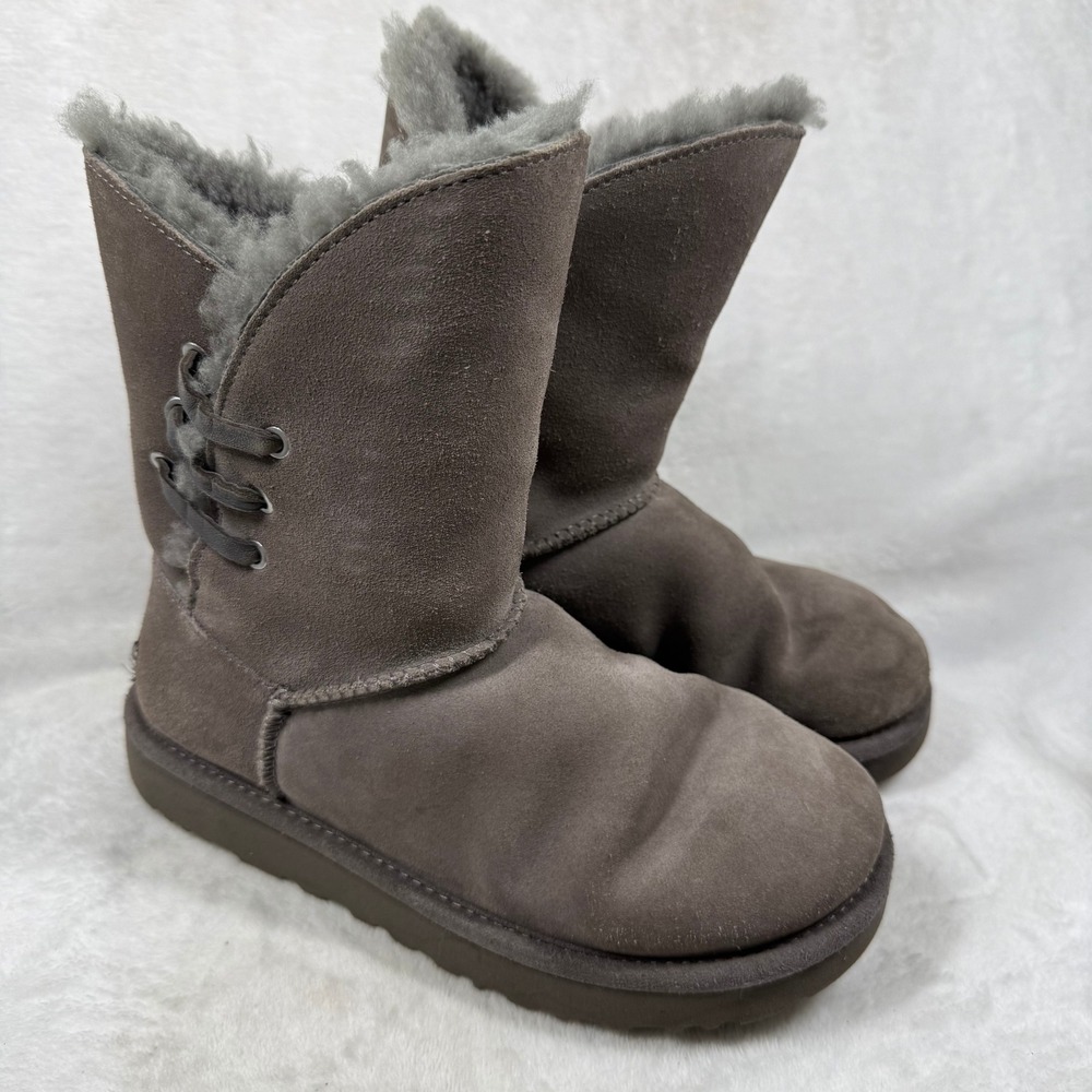 UGG Gita Grey‎ Suede Shearling Lace Up Boots 1018629 Womens Size 6